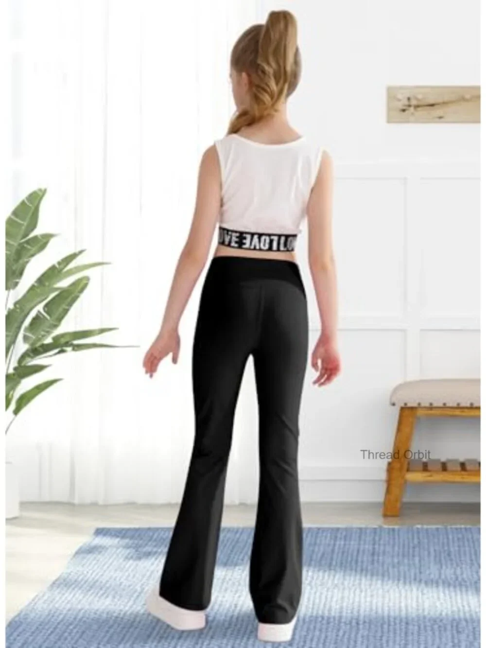 Girls Flare Yoga Leggings Cross High Waisted Flared Pants Dance Activewear with